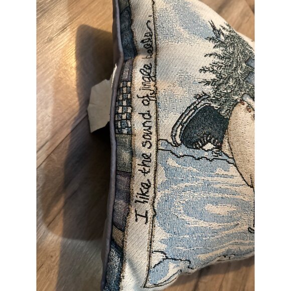 Vintage Heidi Satterberg Winter Snowman Ice Skating Pillow Blue Faded Back Mohaw - Picture 2 of 8